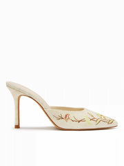 FLOWER EMBROIDERED POINTED TOE HEELS