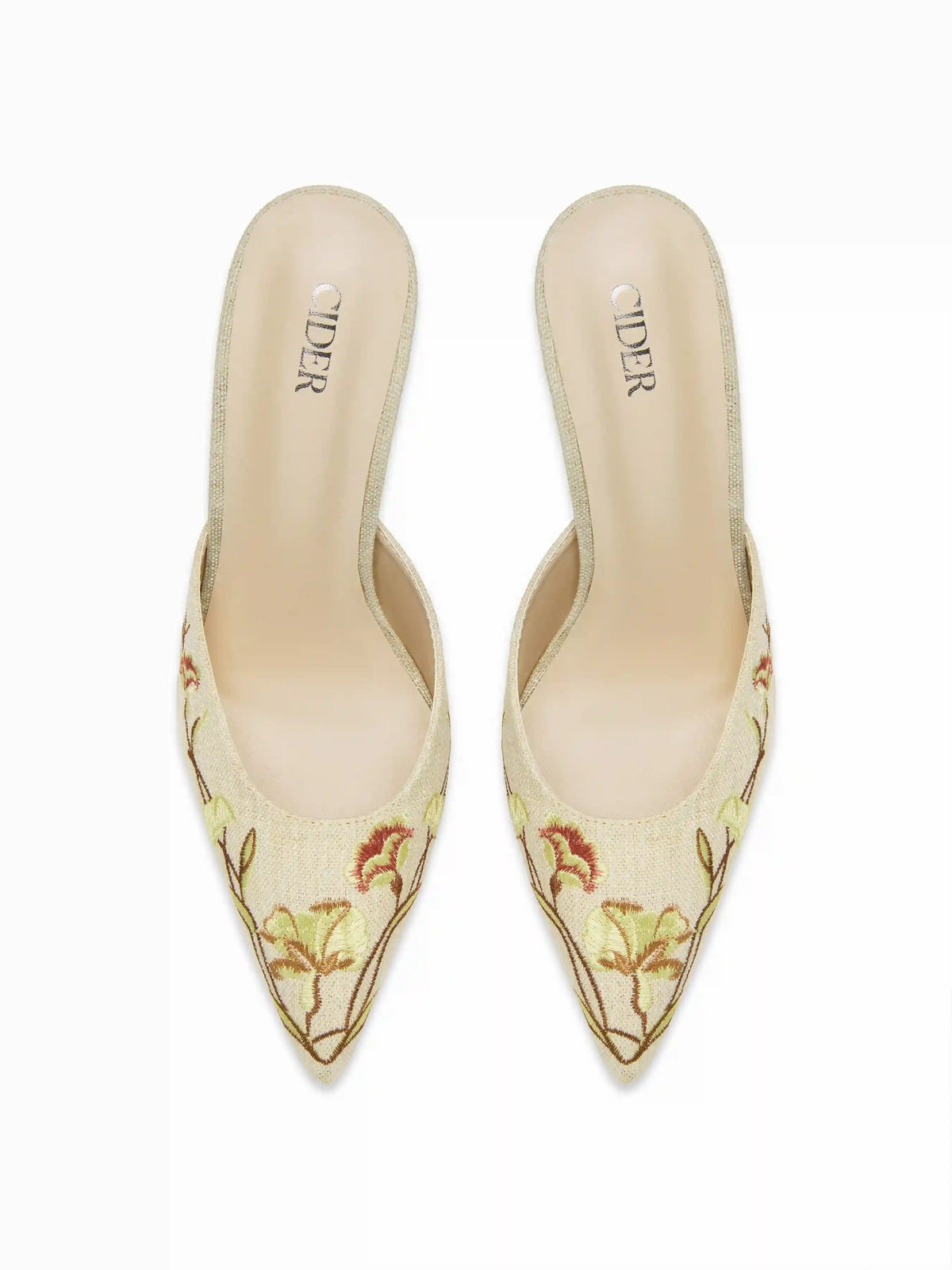 FLOWER EMBROIDERED POINTED TOE HEELS