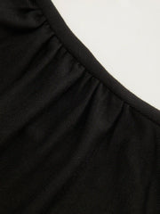 Mandarin Collar Metal Detail Cut Out Ruched Split Top