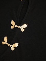 Mandarin Collar Short Sleeve Metal Detail Cut Out Ruched Mini Dress