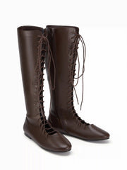 LACE-UP KNEE HIGH BOOTS