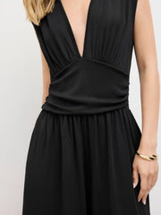 V-neck Ruched Solid Wide Leg Jumpsuit