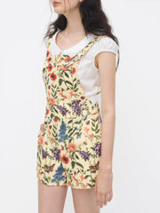 Cotton-blend Square Neck Floral Romper