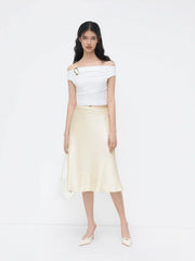 Petite Satin Ruffle Bias Cut Midi Skirt