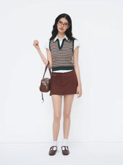 Knit Jacquard V-neck Polo Geometric Crop Vest