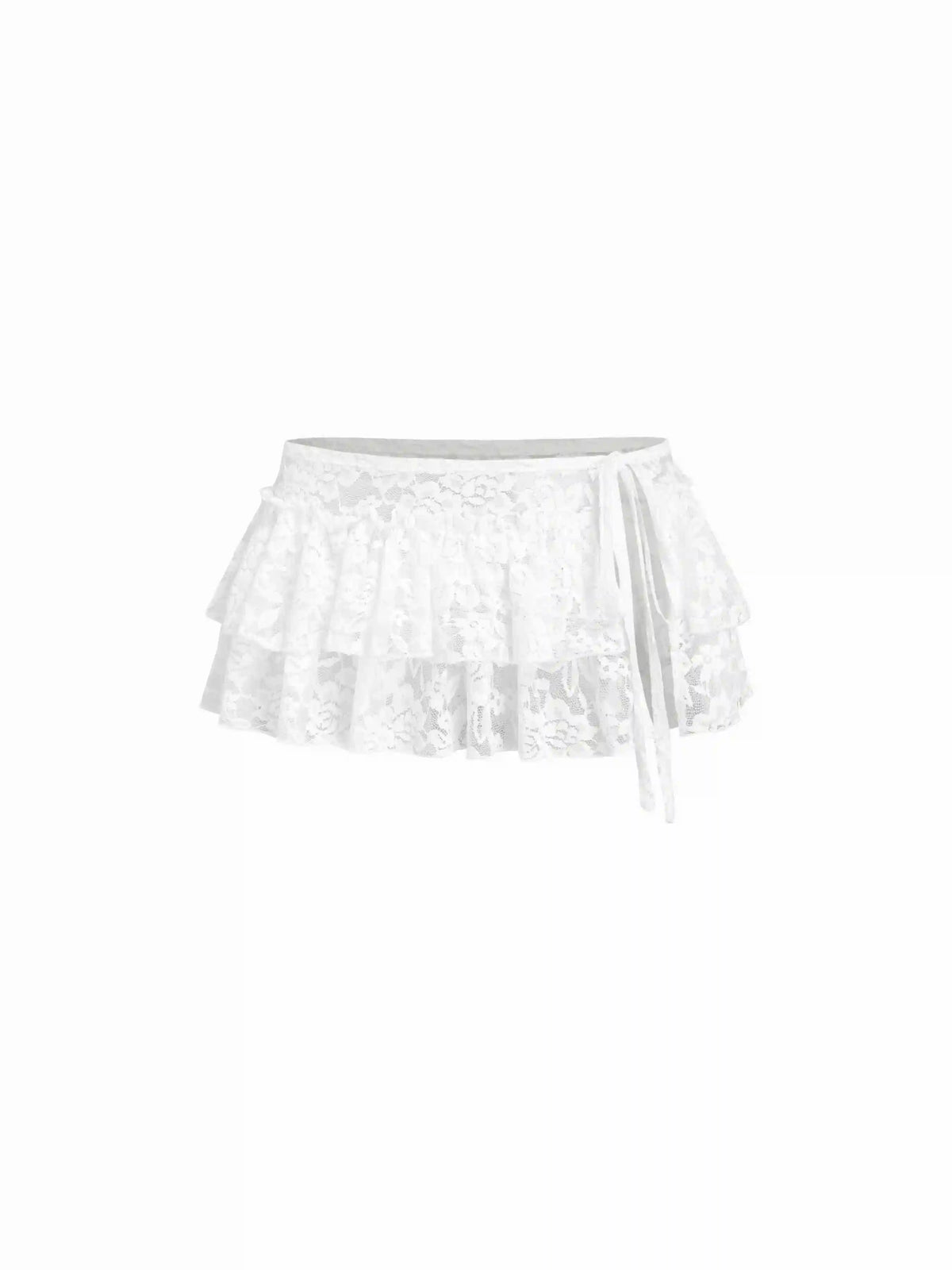 Lace Low Rise Tie Side Layered See-through Micro Mini Skirt