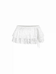 Lace Low Rise Tie Side Layered See-through Micro Mini Skirt