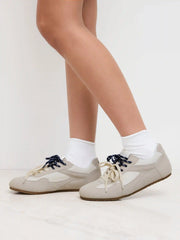 DOUBLE LACE-UP & EYE EMBROIDERED SNEAKERS