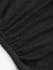 Mandarin Collar Metal Detail Asymmetrical Hem Ruched Split Top Curve & Plus