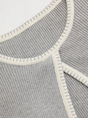 Knit Round Neckline Contrasting Binding Cardigan & Cami Top