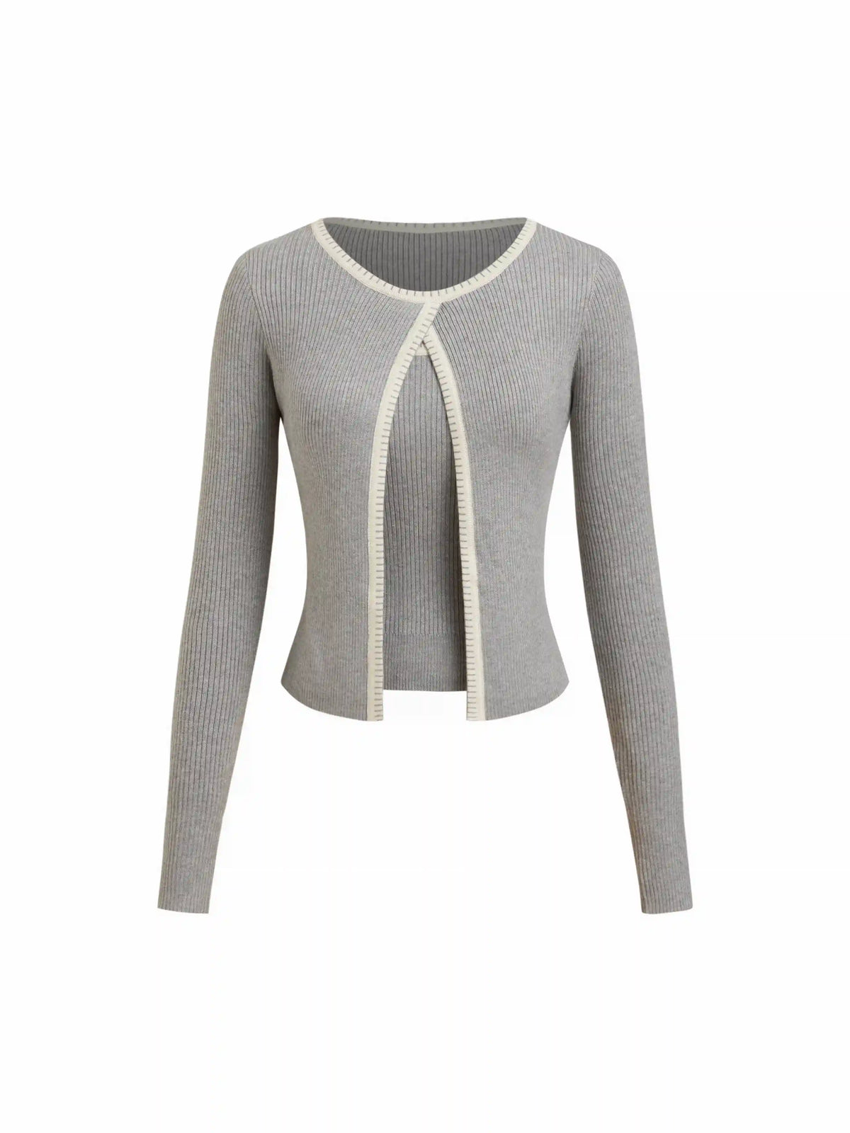 Knit Round Neckline Contrasting Binding Cardigan & Cami Top