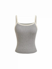 Knit Round Neckline Contrasting Binding Cardigan & Cami Top