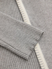 Knit Round Neckline Contrasting Binding Cardigan & Cami Top