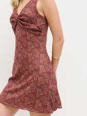 Knit V-neck Floral Twist Mini Dress