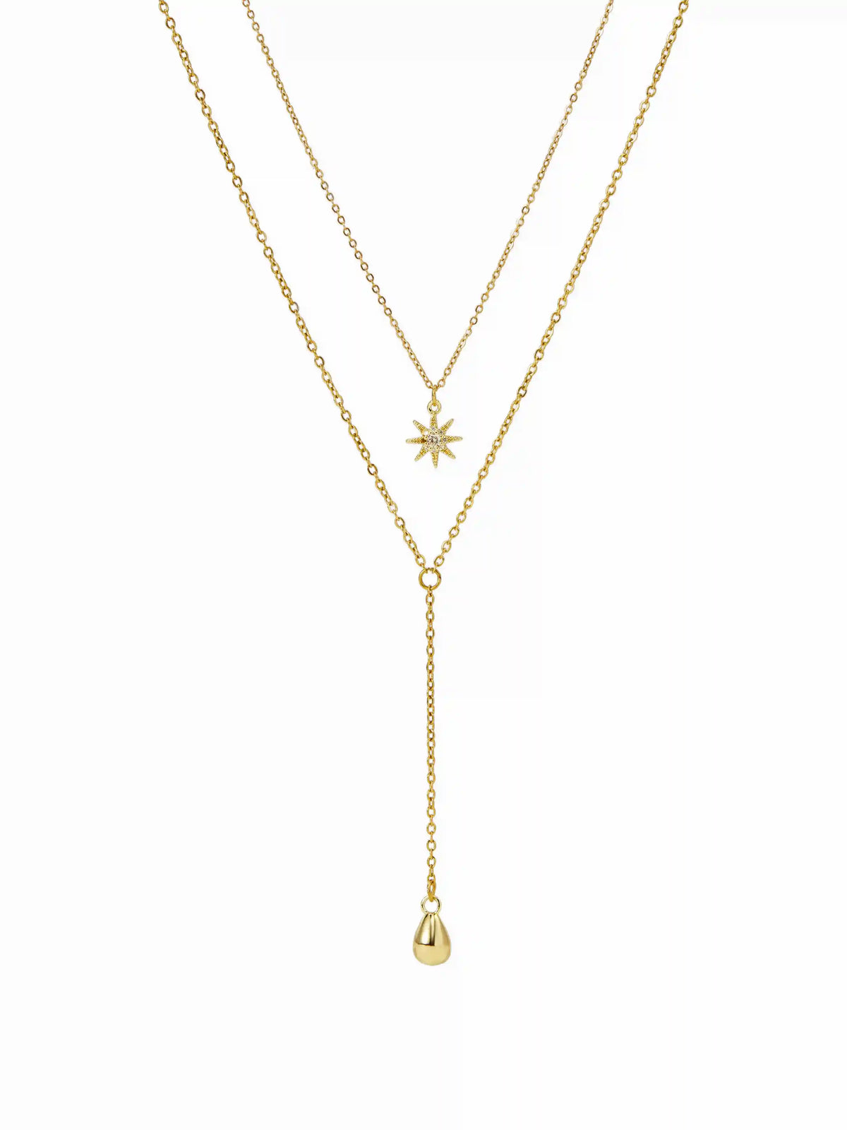 STAR & WATER DROP LAYERED PENDANT NECKLACE