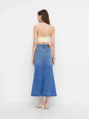 Stretch Cider Denim Low Rise Split Mermaid Maxi Skirt