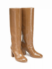 CHUNKY HEELED FAUX LEATHER KNEE HIGH BOOTS