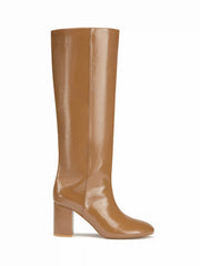 CHUNKY HEELED FAUX LEATHER KNEE HIGH BOOTS