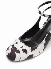 COWHIDE PRINT ADJUSTABLE SLINGBACK HEELS