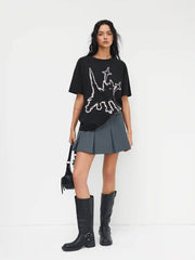 Cotton-blend Cat Oversized Short Sleeve Tee