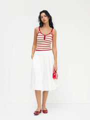 Scallop Trim Crochet Striped Knit Cami Tank Top