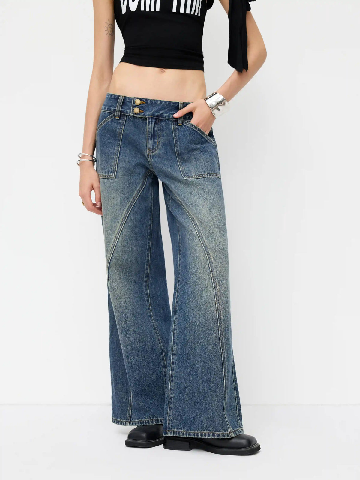 Cider Denim Low Rise Wide Leg Jeans