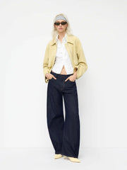 Denim Low Rise Solid Pocket Barrel-leg Jeans