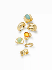 7PCS OVAL RESIN & HEART RING SET