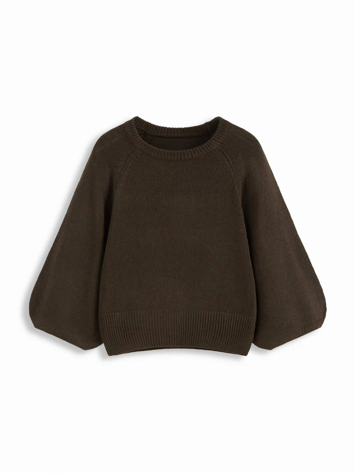 Knit Round Neck Lantern Sleeve Oversized Sweater