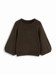 Knit Round Neck Lantern Sleeve Oversized Sweater
