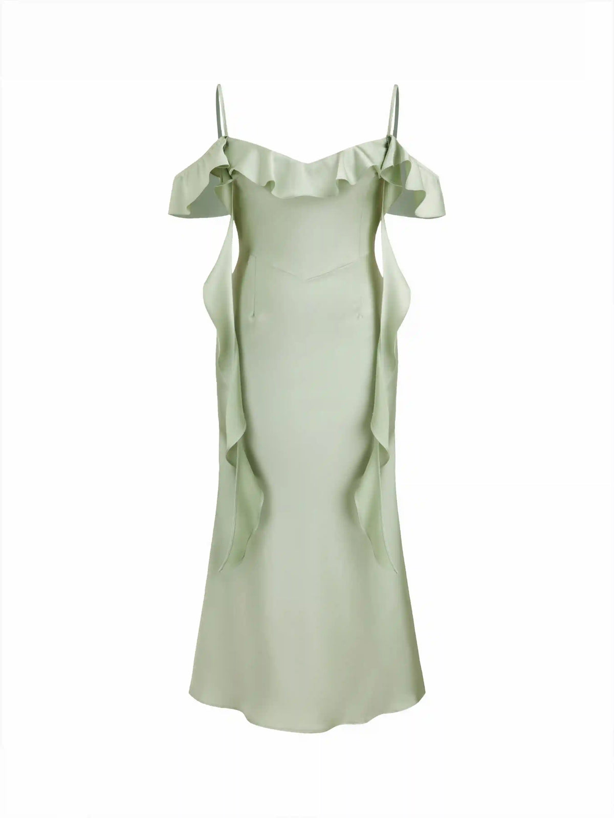 Two Way Satin V-neck Backless Ruffle Hem Maxi Dress Curve & Plus