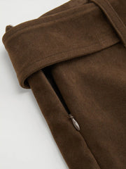 Suede Mid Rise A-line Midi Skirt With Belt