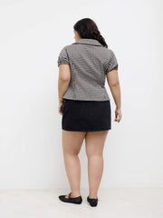 Peter Pan Collar Gingham Puff Sleeve Blouse Curve & Plus