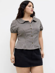 Peter Pan Collar Gingham Puff Sleeve Blouse Curve & Plus
