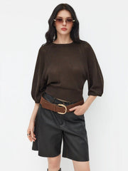 Knit Round Neck Lantern Sleeve Oversized Sweater