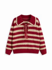 Knit Collar Striped Knotted Oversized Sweater Curve & Plus