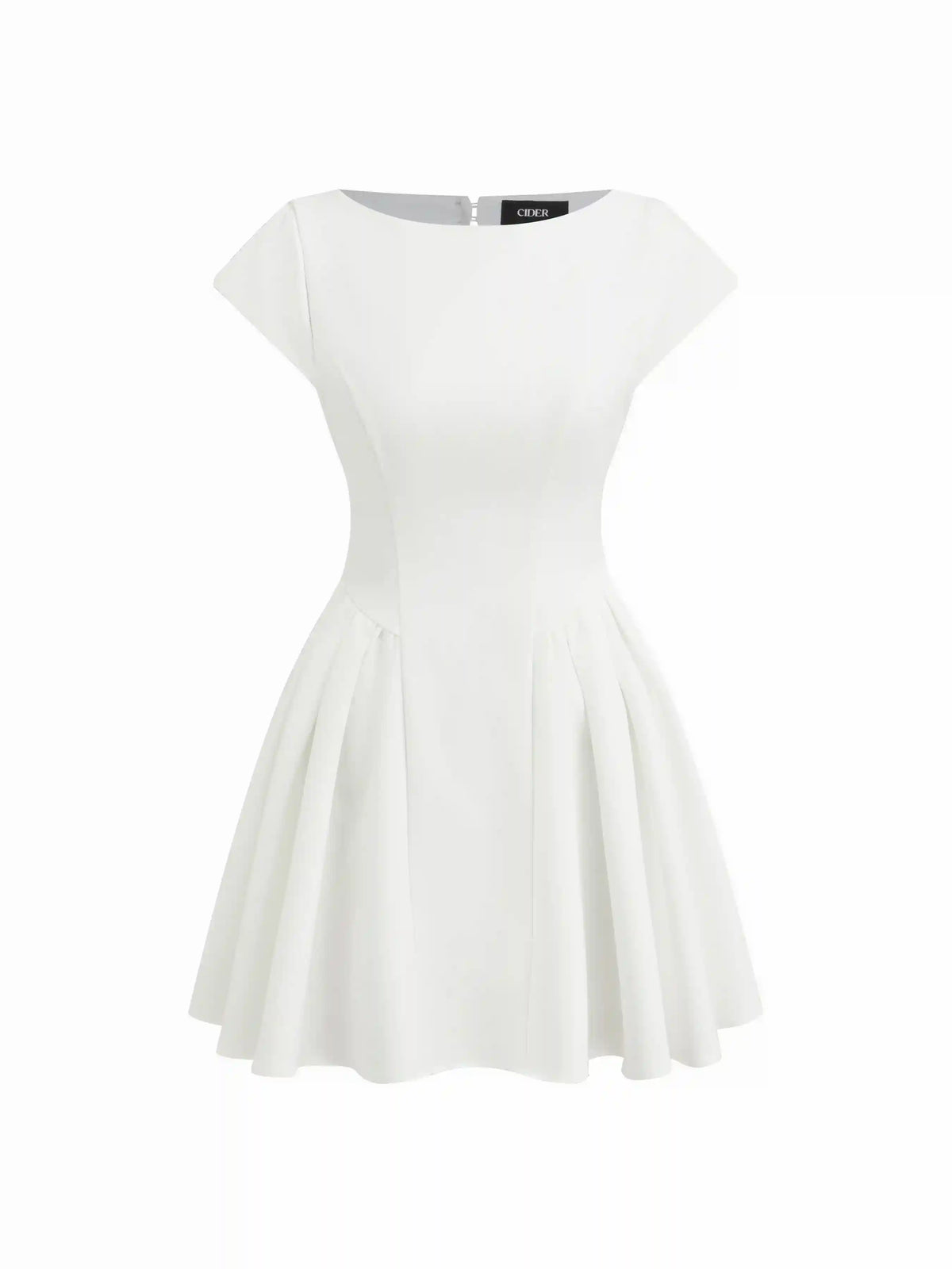 Sculptural Boat Neck Short Sleeve Cut Out Backless Ruffle Mini Dress