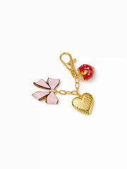 BOWKNOT & STRAWBERRY & HEART 18K GOLD PLATED STAINLESS STEEL KEYCHAIN