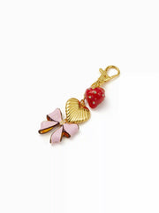 BOWKNOT & STRAWBERRY & HEART 18K GOLD PLATED STAINLESS STEEL KEYCHAIN