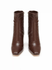 SQUARE TOE CHUNKY HEELED ANKLE BOOTS