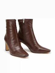 SQUARE TOE CHUNKY HEELED ANKLE BOOTS
