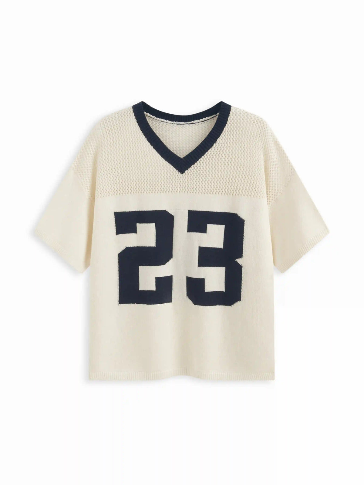 Knit V-neck 23 Hollow Out Short Sleeve Oversized Top Curve & Plus