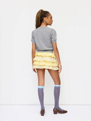 Cotton Check Mid Rise Elastic Waist Ruffle Rara Mini Skort
