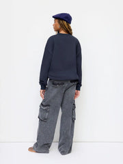 Terry Round Neckline Snail Applique Oversized Sweatshirt