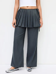 Cotton-blend Two Piece Houndstooth Low Rise Wide Leg Trouser-Skirt