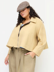 Cotton Collar Drawstring Ruched Shacket Curve & Plus