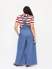 Denim Pleated Belted Shoulder Straps Jumpsuit Curve & Plus