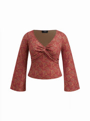 V-neck Floral Twist Long Sleeve Top Curve & Plus