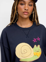 Terry Round Neckline Snail Applique Oversized Sweatshirt