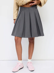 Mid Rise Pleated Asymmetrical Hem Midi Skirt